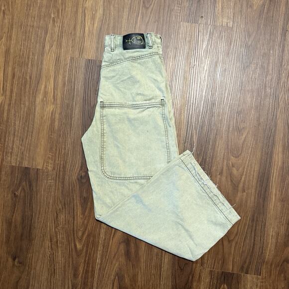 Drunknmunky Wide Leg Carpenter Jean Unisex Sz S 30x27 Y2K Streetwear Baggy Green - Picture 2 of 15